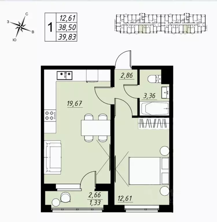 1-к кв. Тамбовская область, Тамбов ул. Имени Павла Строганова, 11Д ... - Фото 1
