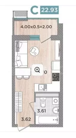 Квартира-студия, 23 м, 4/8 эт. - Фото 1