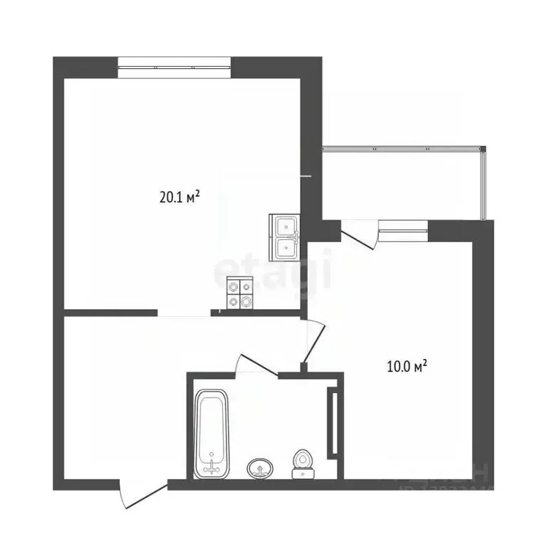 1-к кв. Тюменская область, Тюмень ул. Федюнинского, 30к2 (44.9 м) - Фото 2