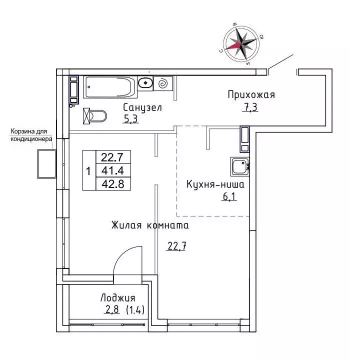 Квартира-студия: Новый, улица Ленина, 6с1 (42.8 м) - Фото 0