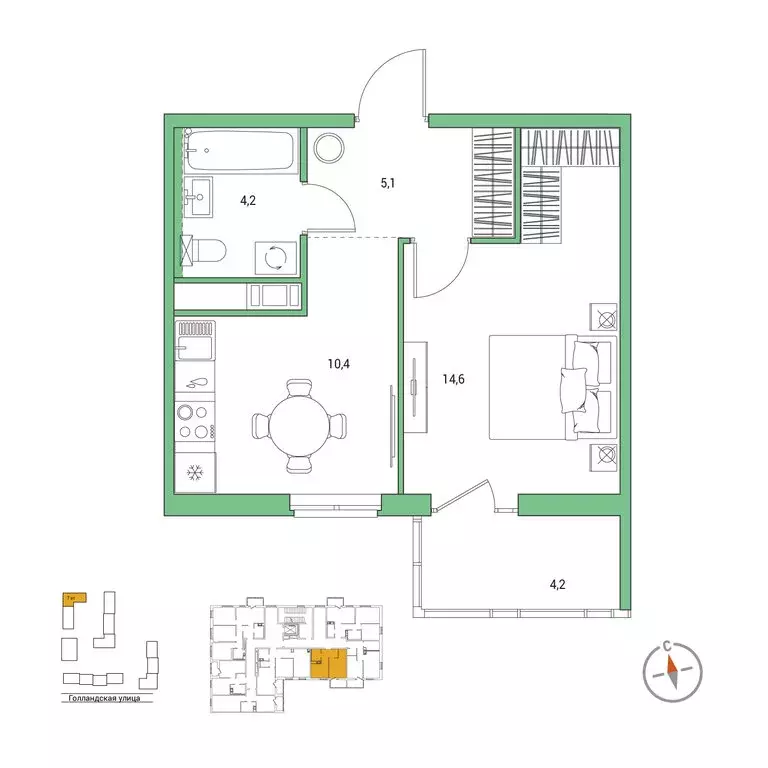 1-комнатная квартира: городской посёлок Янино-1, ЖК Янинский Лес (35.6 ... - Фото 1