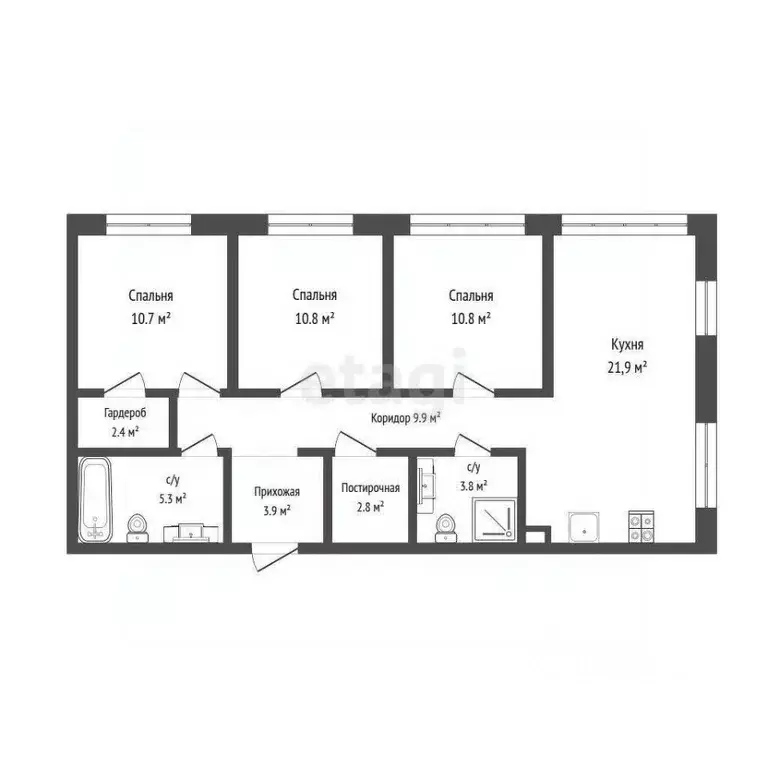 3-к кв. Тюменская область, Тюмень ул. Газовиков, 36 (82.6 м) - Фото 1