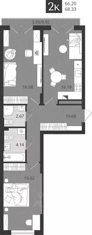 2-к кв. Калининградская область, Калининград ул. Ломоносова, 52 (66.2 ... - Фото 1