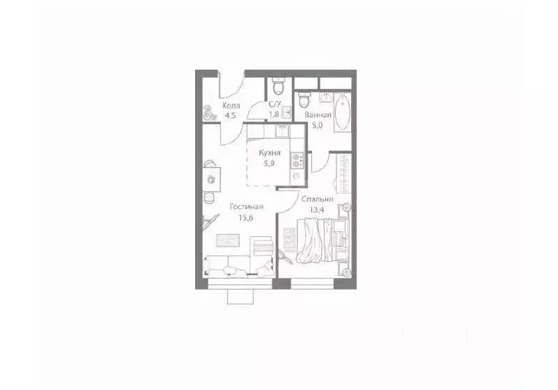 2-к кв. Москва Сколковское ш., 40к4 (46.2 м) - Фото 1
