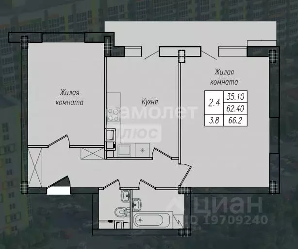 2-к кв. Курская область, Курск ул. Энгельса, 158к1 (66.2 м) - Фото 1