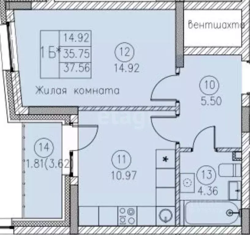 1-к кв. Татарстан, Казань ул. Ярдем, 3 (35.4 м) - Фото 2