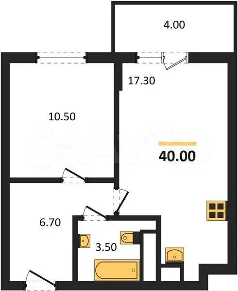 1-к. квартира, 40 м, 5/19 эт. - Фото 1