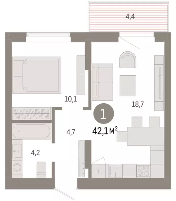 1-комнатная квартира: Омск, Кировский округ (42.11 м) - Фото 1