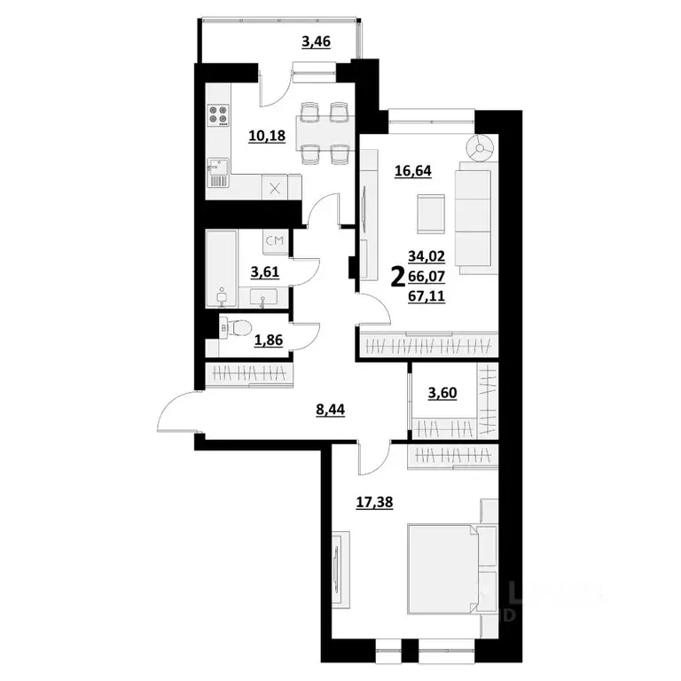 2-к кв. Белгородская область, Белгород ул. Квасова (67.11 м) - Фото 1