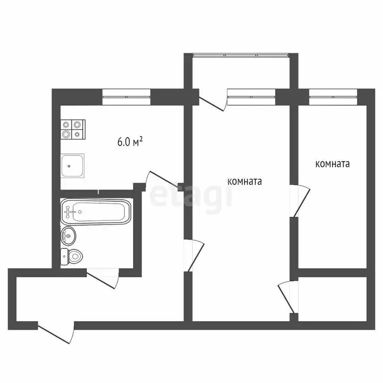 2-комнатная квартира: Челябинск, улица Калмыкова, 27 (44 м) - Фото 0