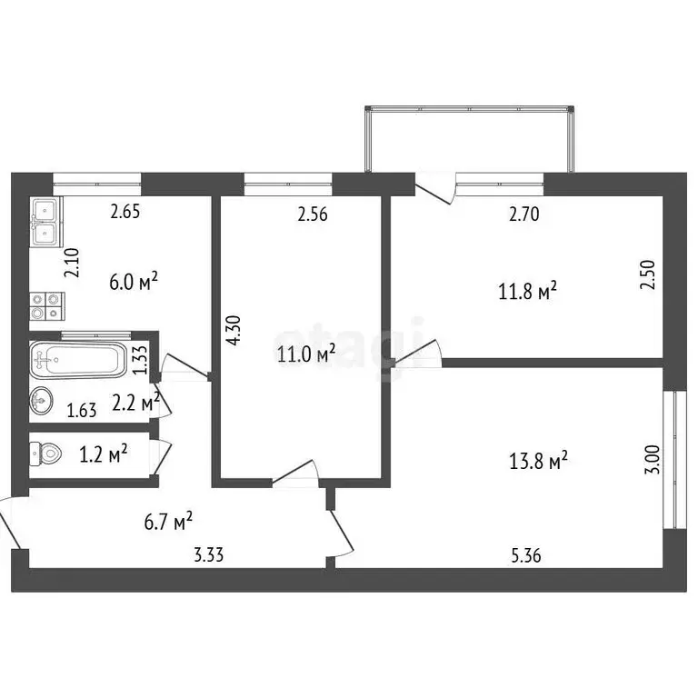 3-комнатная квартира: Приморский, улица Победы, 4 (53.7 м) - Фото 1