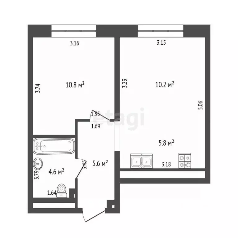 1-к кв. Тюменская область, Тюмень ул. Краснооктябрьская, 4к1 (37.0 м) - Фото 2