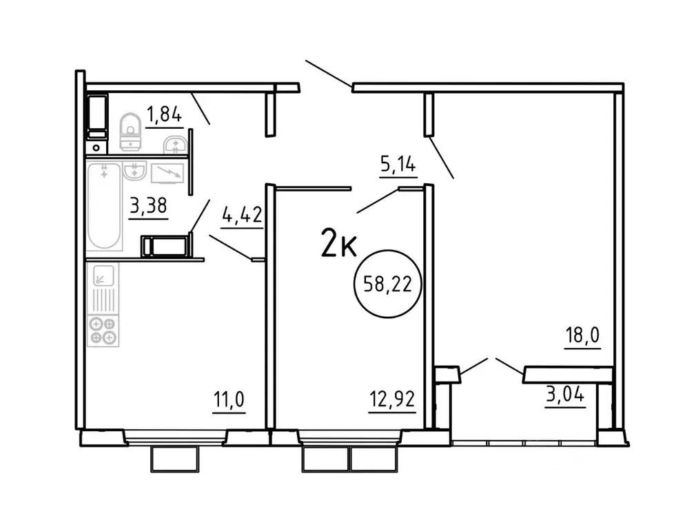 2-к кв. Челябинская область, Челябинск ул. Блюхера, 2.3.1 (58.22 м) - Фото 1