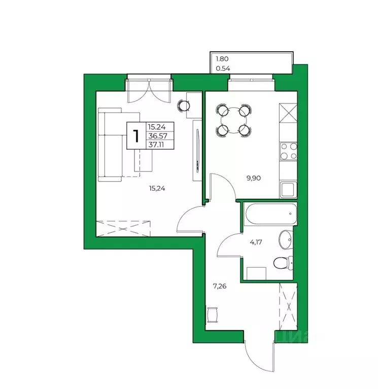 1-к кв. Башкортостан, Уфимский район, Зубовский сельсовет, с. Зубово ... - Фото 1