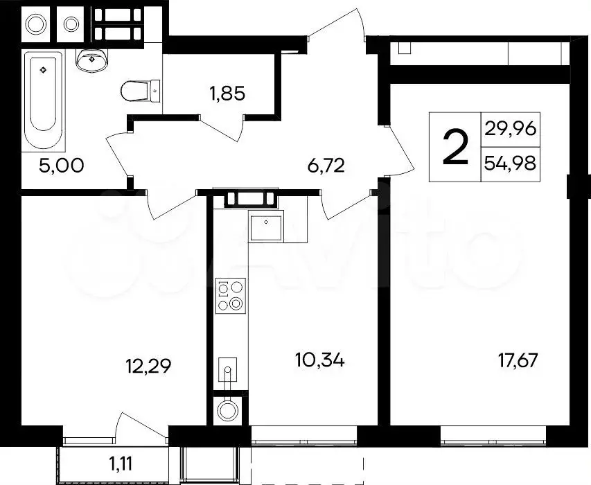 2-к. квартира, 55 м, 3/8 эт. - Фото 1