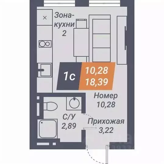 Студия Новосибирская область, Новосибирск ул. Ленина, 85 (18.39 м) - Фото 0