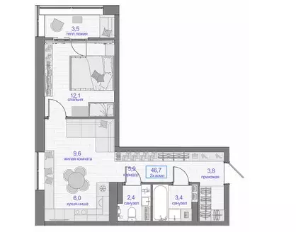 Продаётся 1-к квартира, 47.1 м - Фото 0
