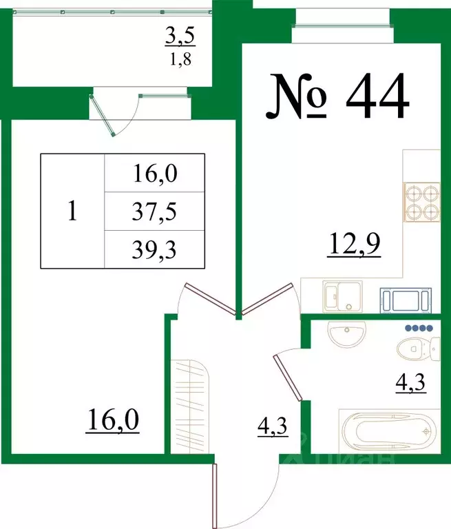 1-к кв. Ленинградская область, Гатчина Красносельское ш., 4А (39.3 м) - Фото 1
