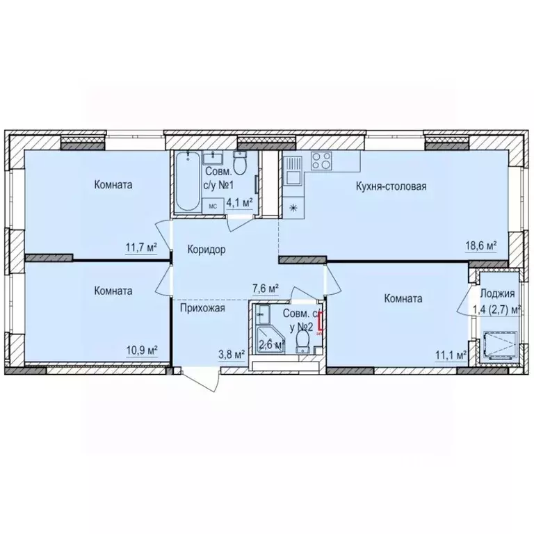 3-к кв. Удмуртия, Ижевск ул. 10 лет Октября, 75/2 (71.7 м) - Фото 1