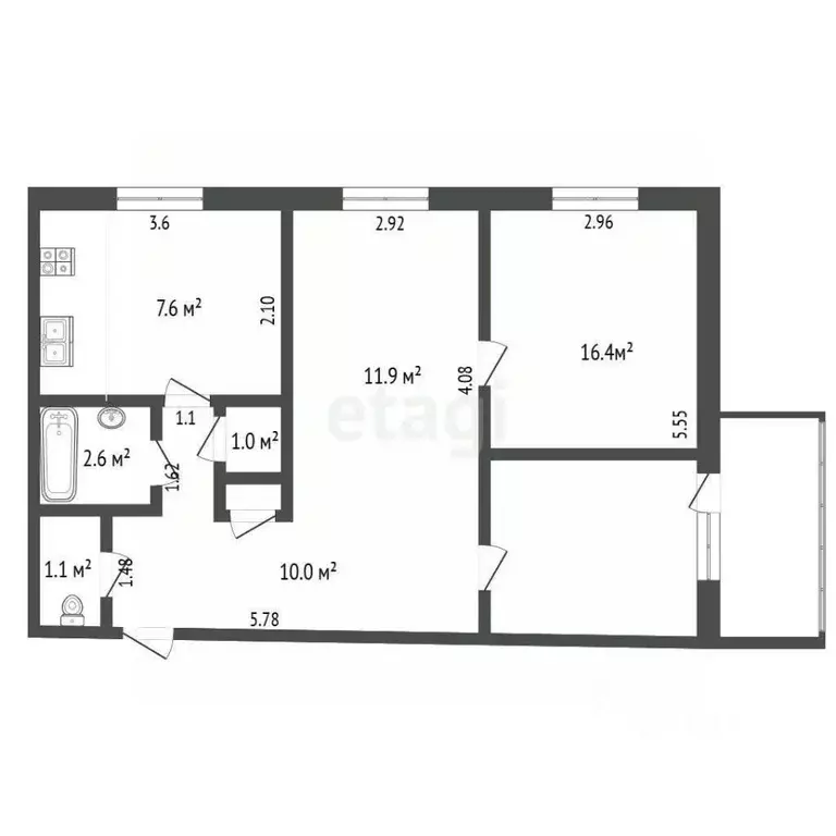 2-к кв. Севастополь с. Андреевка, ул. Морская, 3 (52.8 м) - Фото 2