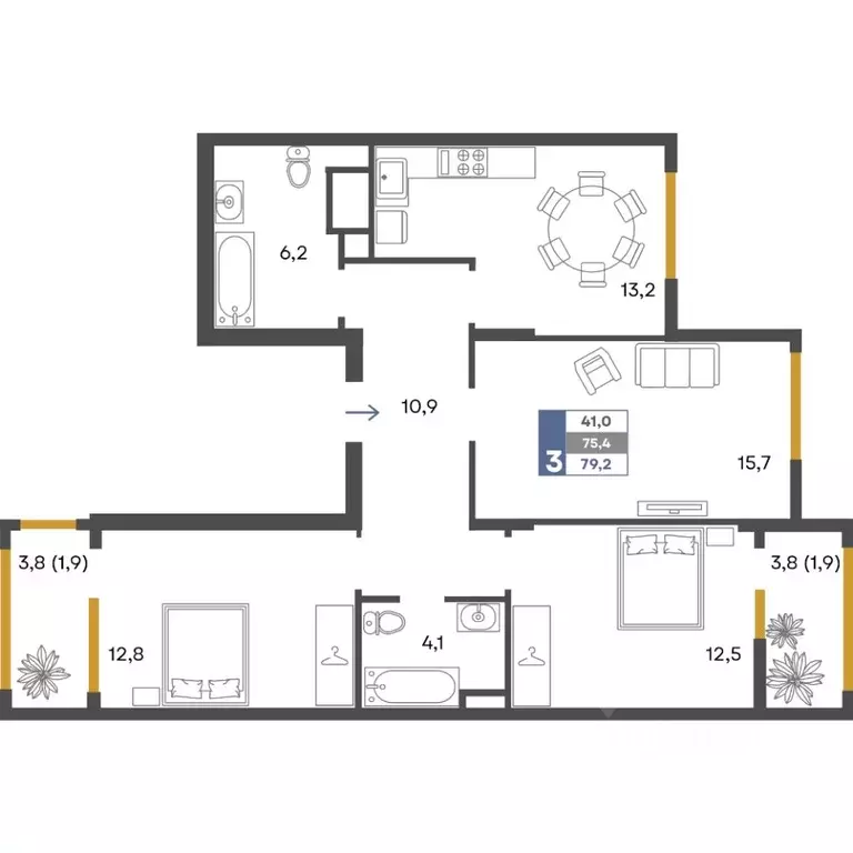 3-к кв. Крым, Симферопольский район, Добровское с/пос, с. Перевальное ... - Фото 1