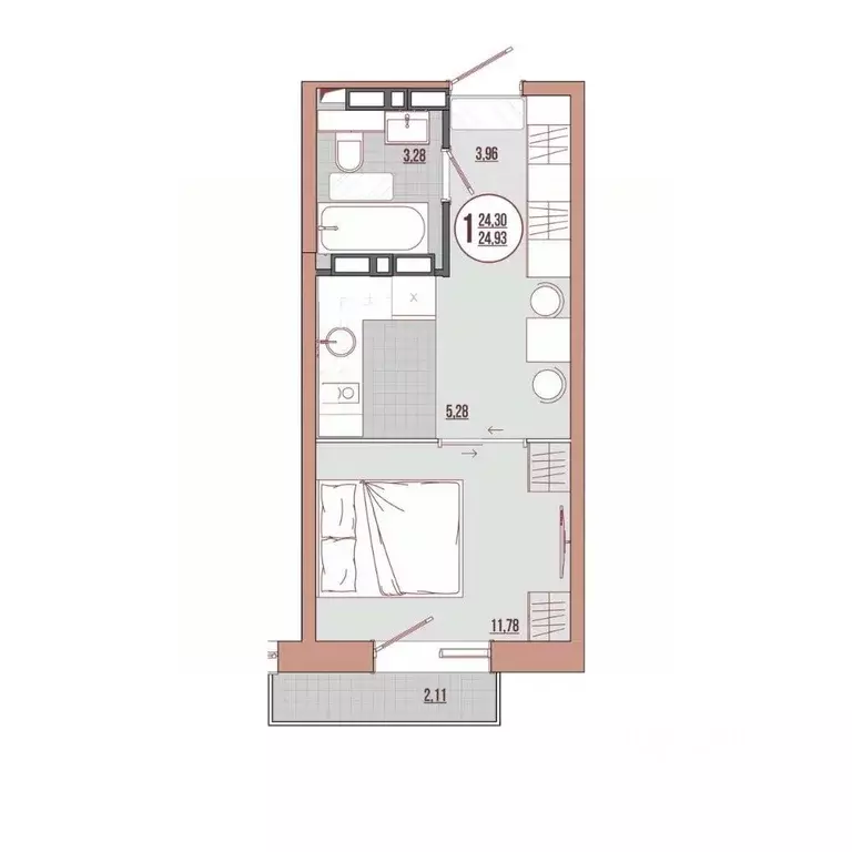 Студия Приморский край, Владивосток ул. Адмирала Юмашева (24.93 м) - Фото 1