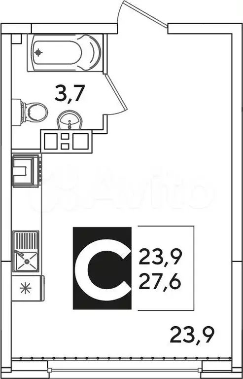 Квартира-студия, 27,6 м, 5/16 эт. - Фото 1