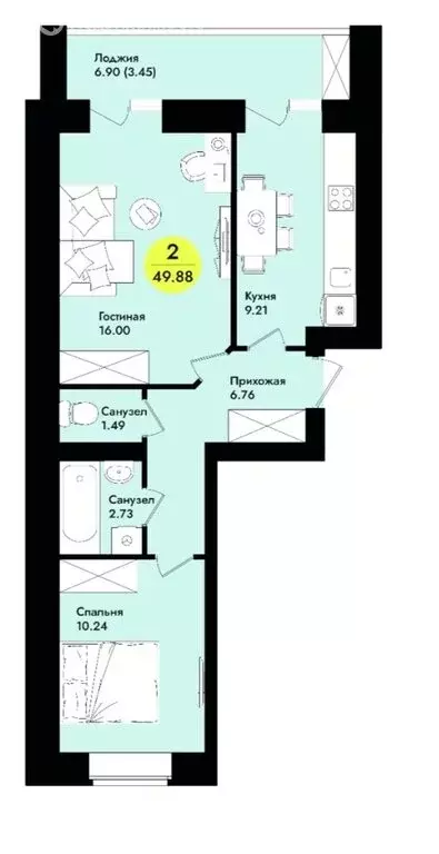 2-комнатная квартира: Йошкар-Ола, улица Мира, 8 (49.88 м) - Фото 2