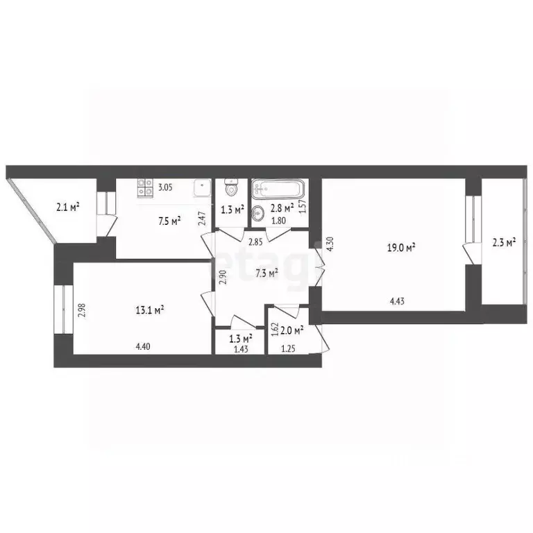 2-к кв. Башкортостан, Бирск ул. Гагарина, 90 (54.3 м) - Фото 1