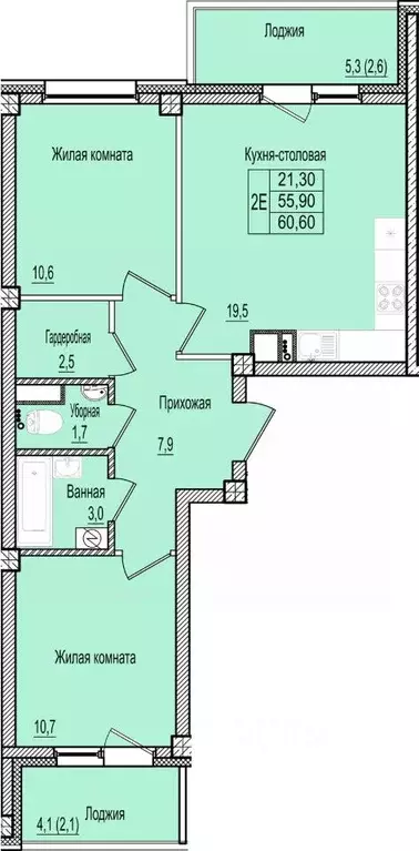 2-к кв. Псковская область, Псков Крестовский жилой комплекс (60.6 м) - Фото 1