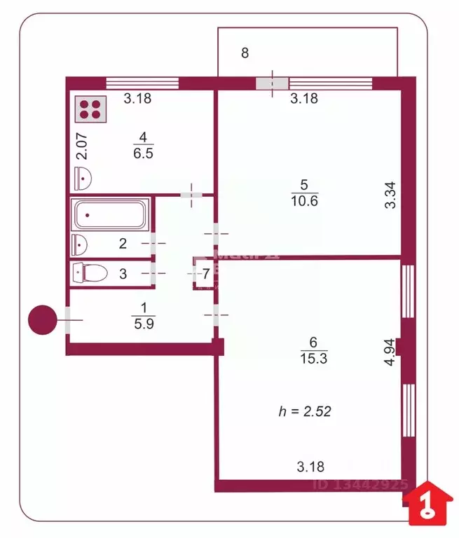 2-к кв. Омская область, Омск пос. Амурский, ул. Багратиона, 21Б (43.3 ... - Фото 2