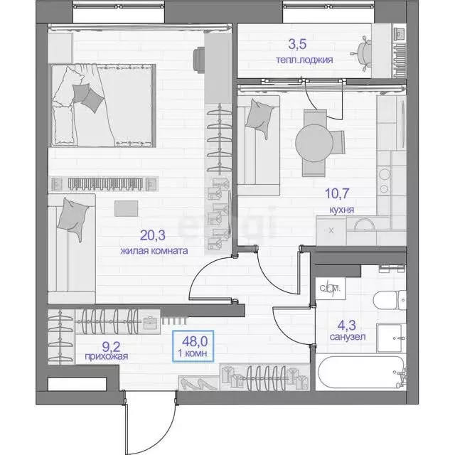 Продаётся 1-к квартира, 48 м - Фото 0