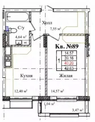 1-к кв. Калининградская область, Гурьевский муниципальный округ, пос. ... - Фото 2