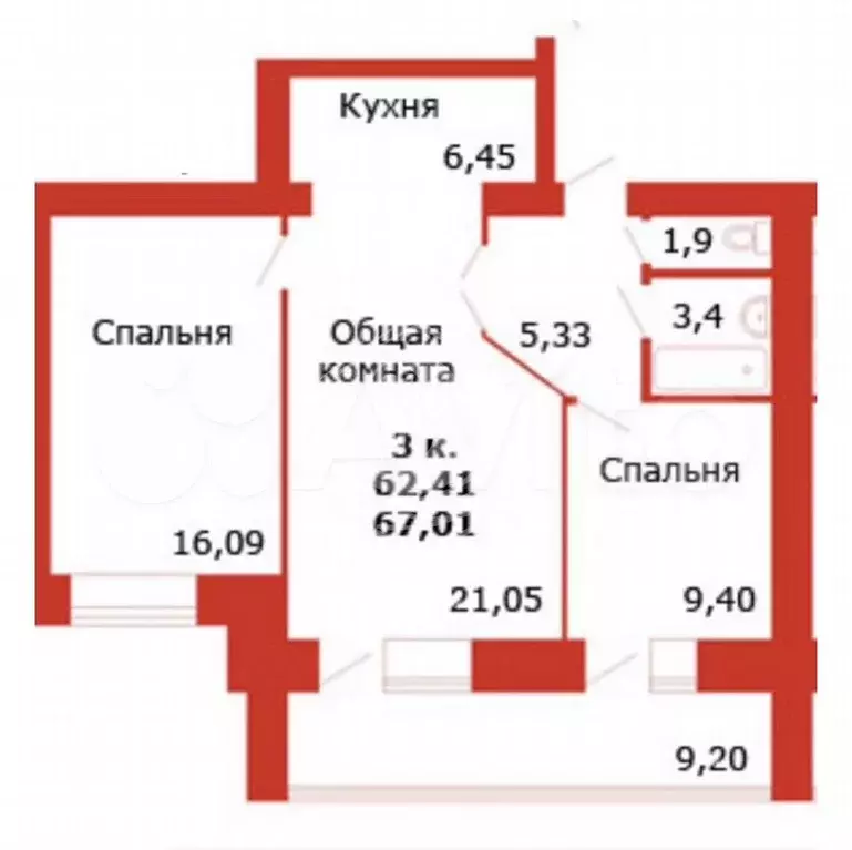 3-к. квартира, 68 м, 7/15 эт. - Фото 0