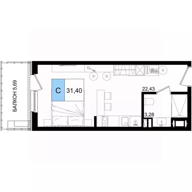 Студия Краснодарский край, Анапа проезд Межсанаторный, 33 (31.4 м) - Фото 1