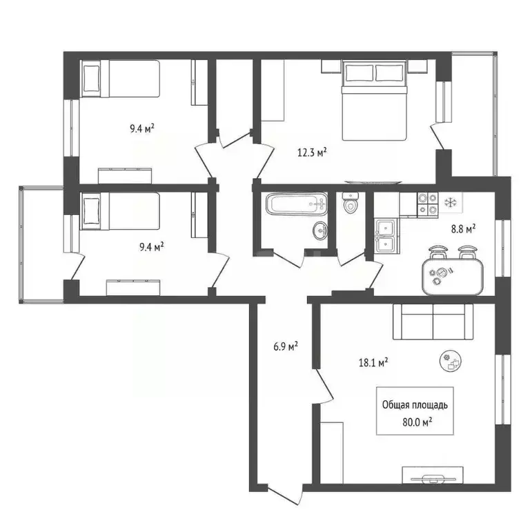 4-к кв. Новосибирская область, Новосибирск ул. Красина, 60 (80.0 м) - Фото 1