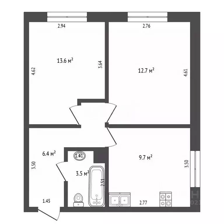 2-к кв. Костромская область, Кострома проезд Мантуровский, 33 (45.9 м) - Фото 1
