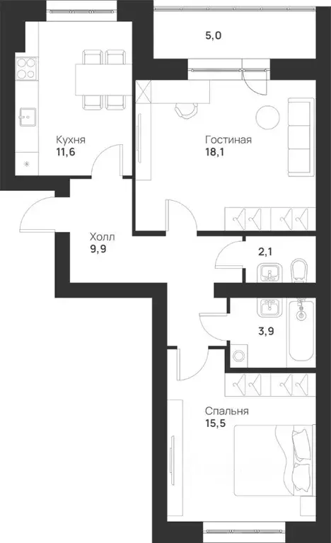 2-к кв. Тульская область, Тула ул. Героев России, 6 (66.1 м) - Фото 0