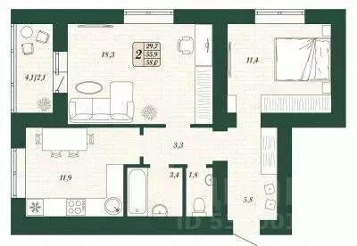 2-к кв. Самарская область, Волжский район, Смышляевка городское ... - Фото 1