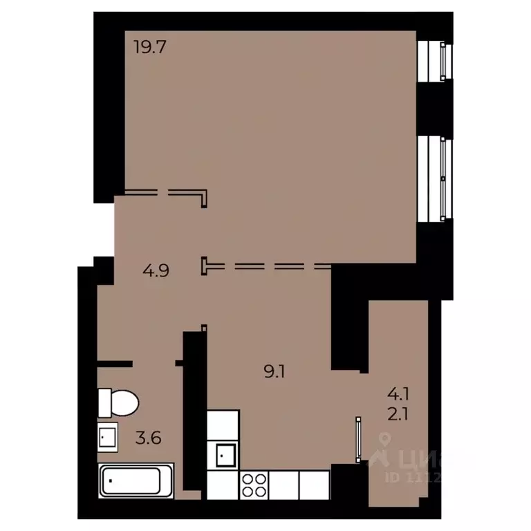 1-к кв. Омская область, Омск ул. 33-я Северная, 46 (39.34 м) - Фото 1