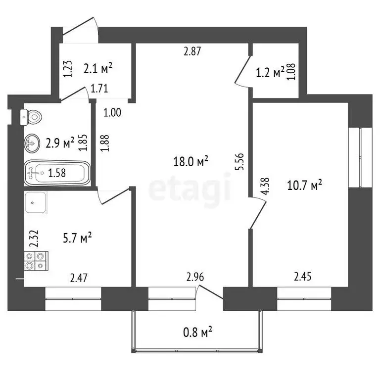 2-комнатная квартира: Альметьевск, улица Мусы Джалиля, 16 (40.6 м) - Фото 1