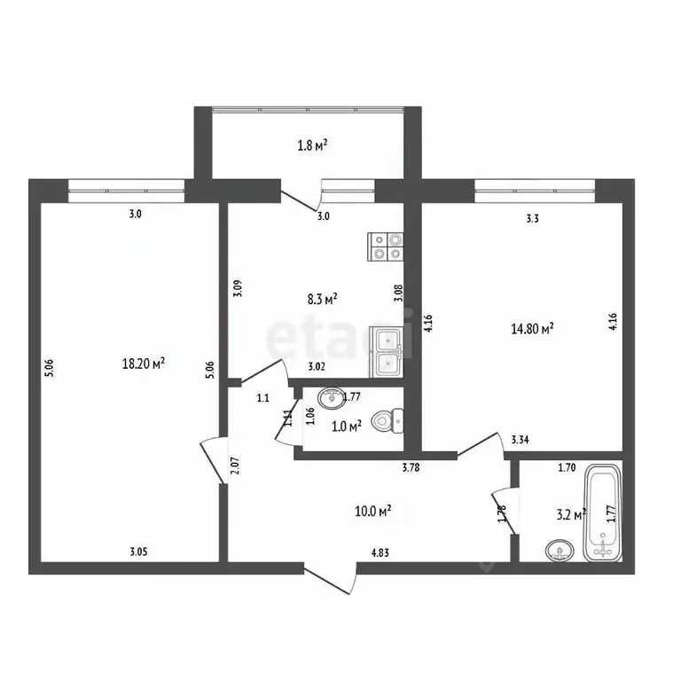 2-к кв. Мордовия, Саранск Мордовская ул., 35к233Б (56.9 м) - Фото 1