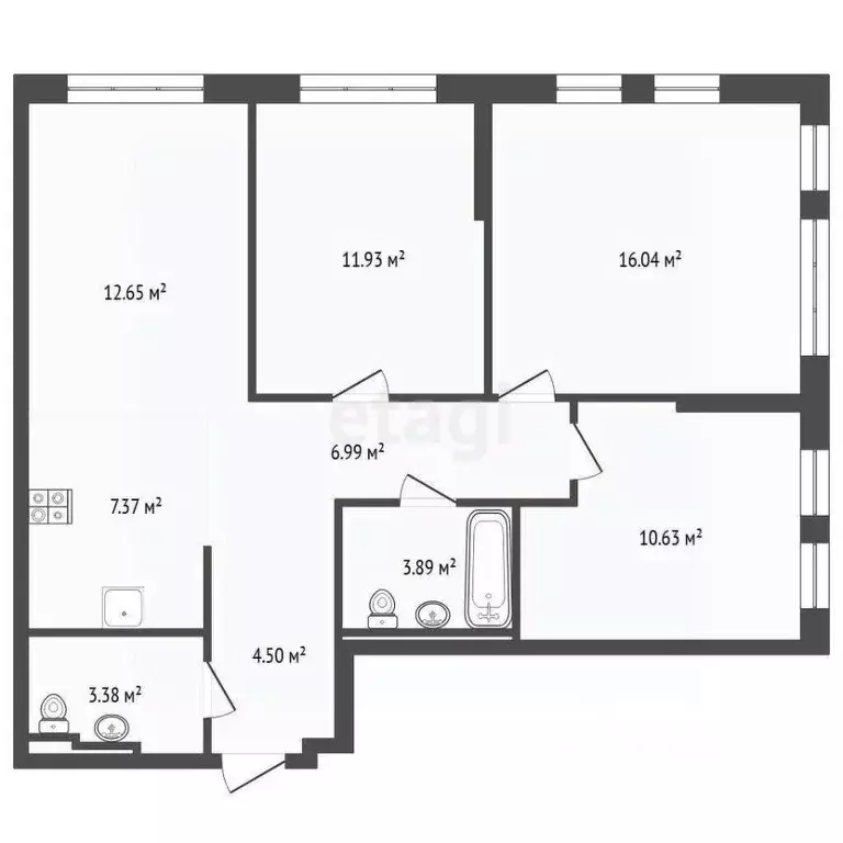 3-к кв. Тюменская область, Тюмень ул. Юрия Рогачева, 9к2 (76.3 м) - Фото 1
