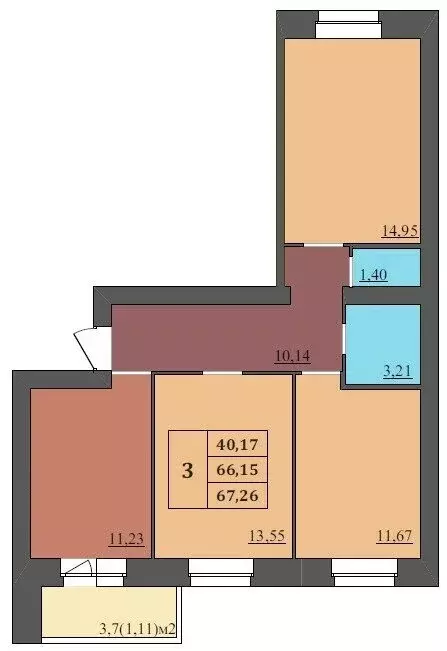 3-комнатная квартира: Ярославль, улица Генерала Маргелова, 4 (67.26 м) - Фото 0