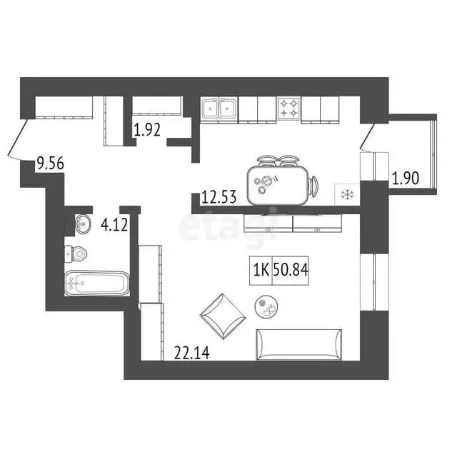 Продаётся 1-к квартира, 50.84 м - Фото 0