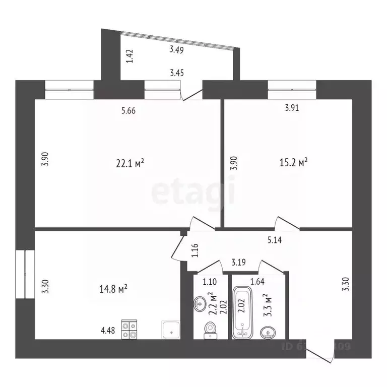 2-к кв. Мордовия, Саранск ул. Кочкуровская, 11 (68.0 м) - Фото 0