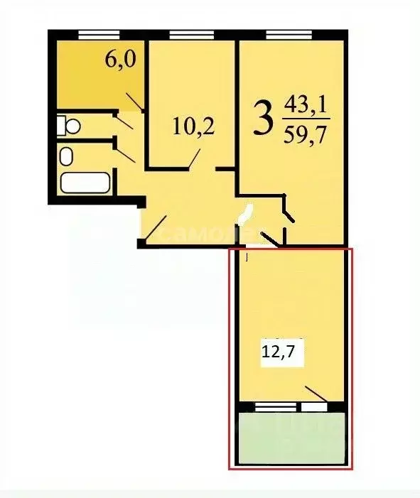 Комната Москва Ясногорская ул., 7 (12.7 м) - Фото 1