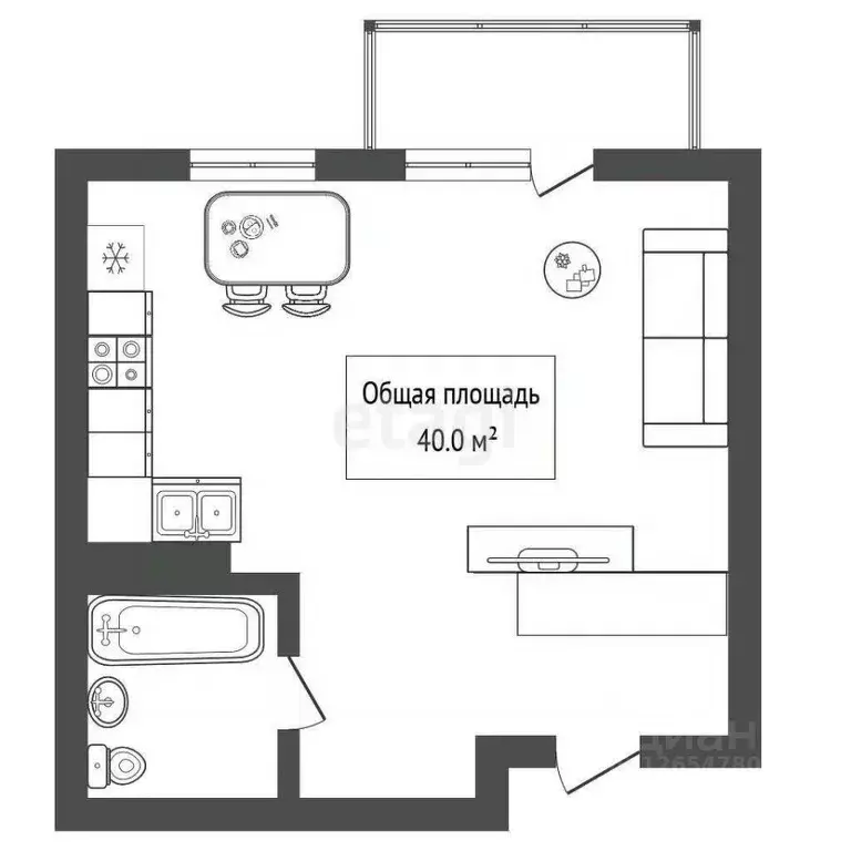 Студия Новосибирская область, Новосибирск Узловая ул., 8/1 (40.0 м) - Фото 1