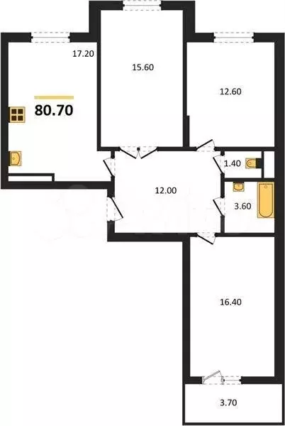 3-к. квартира, 80,7 м, 15/18 эт. - Фото 1