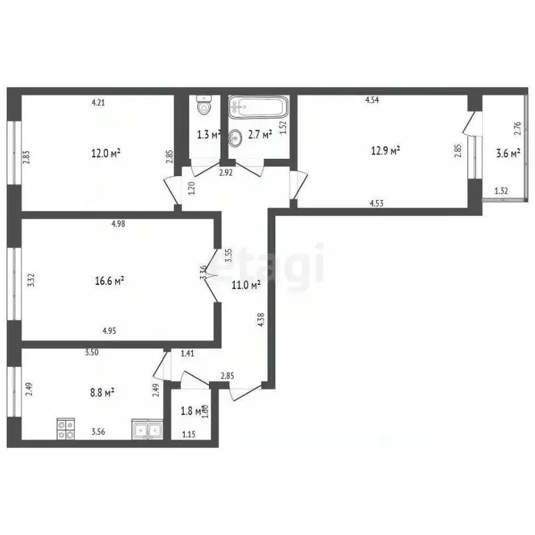 3-к кв. Башкортостан, Стерлитамак ул. Артема, 141 (67.1 м) - Фото 1